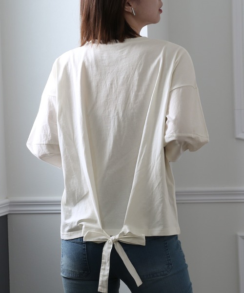 ElegChic(エレグシック)の「バックリボンコットントップス(Tシャツ/カットソー・レディース・ブラック/オフホワイト/モカ・M/4L/XL)」の11枚目の写真