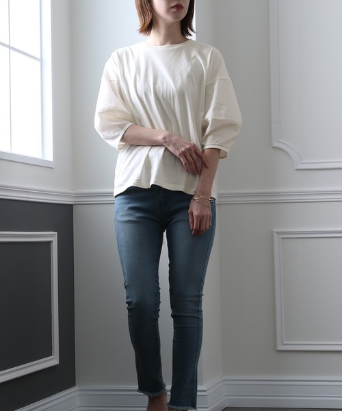 ElegChic(エレグシック)の「バックリボンコットントップス(Tシャツ/カットソー・レディース・ブラック/オフホワイト/モカ・M/4L/XL)」の13枚目の写真