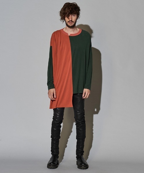 NO ID.(ノーアイディ)の「mlt3465-アシンメトリーギャザーBIG-PO プルオーバー(Tシャツ/カットソー・メンズ・ホワイト/オレンジ/ブルー/ブラック・ONE SIZE)」の12枚目の写真