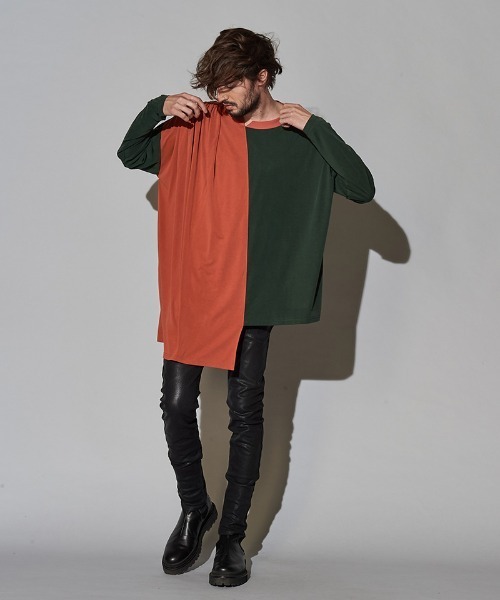 NO ID.(ノーアイディ)の「mlt3465-アシンメトリーギャザーBIG-PO プルオーバー(Tシャツ/カットソー・メンズ・ホワイト/オレンジ/ブルー/ブラック・ONE SIZE)」の13枚目の写真