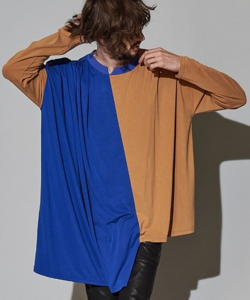 NO ID.(ノーアイディ)の「mlt3465-アシンメトリーギャザーBIG-PO プルオーバー(Tシャツ/カットソー・メンズ・ホワイト/オレンジ/ブルー/ブラック・ONE SIZE)」の17枚目の写真