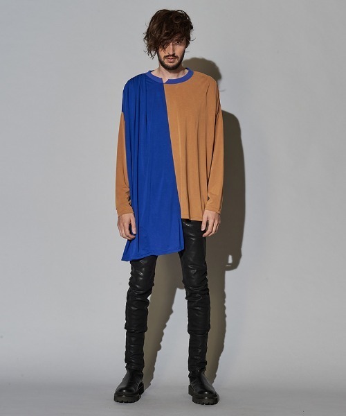 NO ID.(ノーアイディ)の「mlt3465-アシンメトリーギャザーBIG-PO プルオーバー(Tシャツ/カットソー・メンズ・ホワイト/オレンジ/ブルー/ブラック・ONE SIZE)」の21枚目の写真