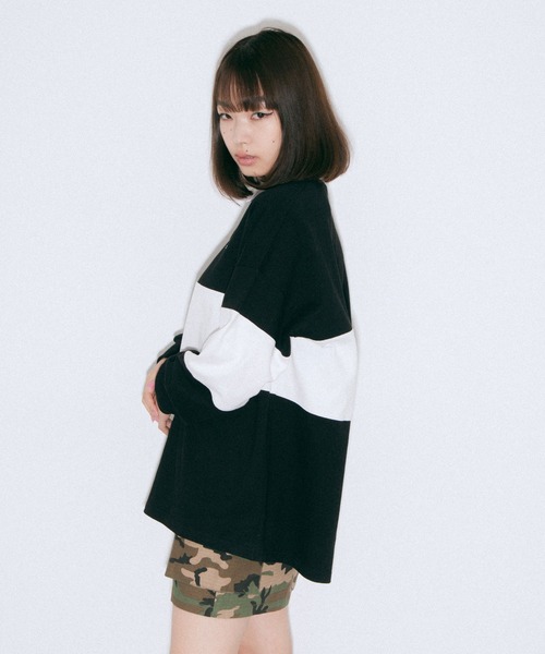X-girl(エックスガール)の「RELAX RUGBY SHIRT(Tシャツ/カットソー・レディース・ホワイト/ブラック/ベージュ・S/M)」の19枚目の写真
