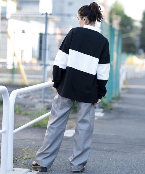 X-girl(エックスガール)の「RELAX RUGBY SHIRT(Tシャツ/カットソー・レディース・ホワイト/ブラック/ベージュ・S/M)」の12枚目の写真