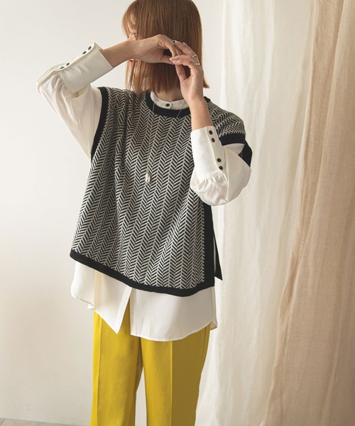 rectangle（レクタングル）の「ヘリンボーン柄ジャガードニットベスト（ベスト・レディース・ベージュ/オリーブ/ブラック・FREE）」の12枚目の写真