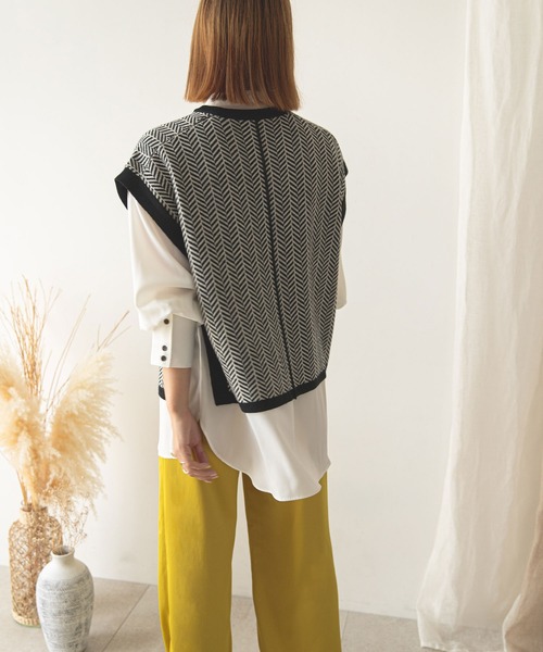 rectangle（レクタングル）の「ヘリンボーン柄ジャガードニットベスト（ベスト・レディース・ベージュ/オリーブ/ブラック・FREE）」の15枚目の写真