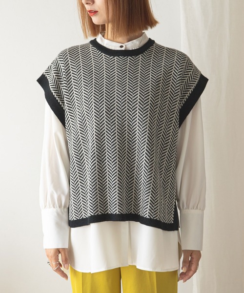 rectangle（レクタングル）の「ヘリンボーン柄ジャガードニットベスト（ベスト・レディース・ベージュ/オリーブ/ブラック・FREE）」の17枚目の写真