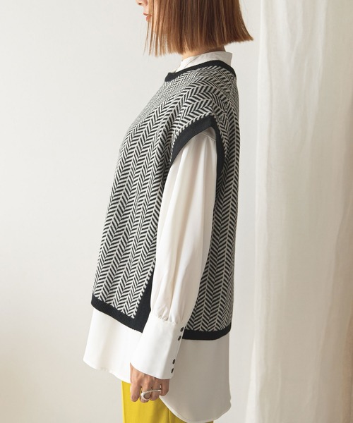 rectangle（レクタングル）の「ヘリンボーン柄ジャガードニットベスト（ベスト・レディース・ベージュ/オリーブ/ブラック・FREE）」の19枚目の写真