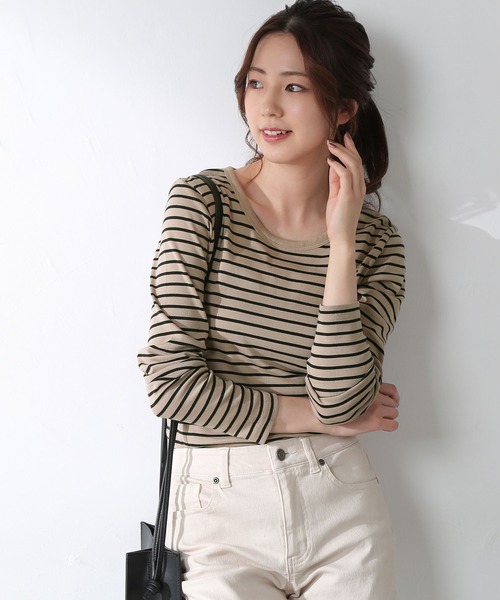 Honeys（ハニーズ）の「オーガニックＵネックＴ（Tシャツ/カットソー・レディース・ブルー系その他/ブラック/ボルドー/グレイッシュベージュ/ホワイト/ベージュ系その他・LL/M/L）」の4枚目の写真