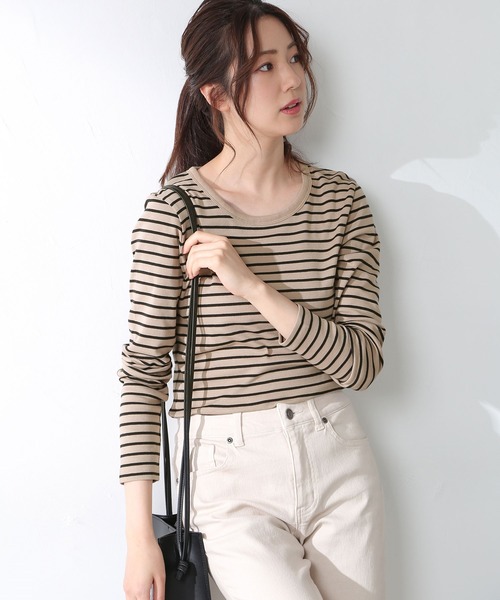 Honeys（ハニーズ）の「オーガニックＵネックＴ（Tシャツ/カットソー・レディース・ブルー系その他/ブラック/ボルドー/グレイッシュベージュ/ホワイト/ベージュ系その他・LL/M/L）」の8枚目の写真