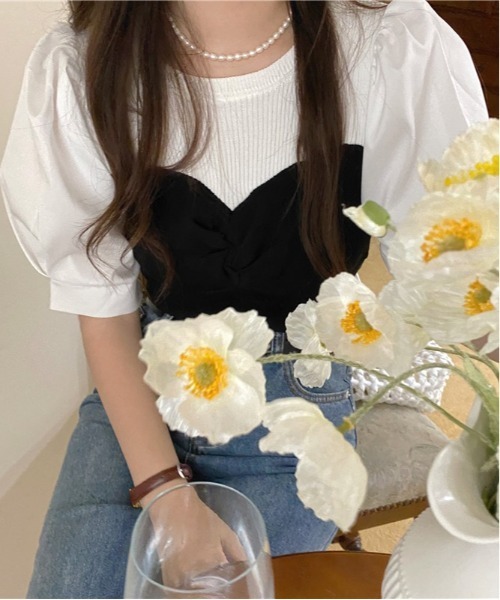 SONA(ソナ)の「SONYUNARA 配色パフ半袖ブラウス(Tシャツ/カットソー・レディース・ブラック/ブルー・FREE)」の9枚目の写真