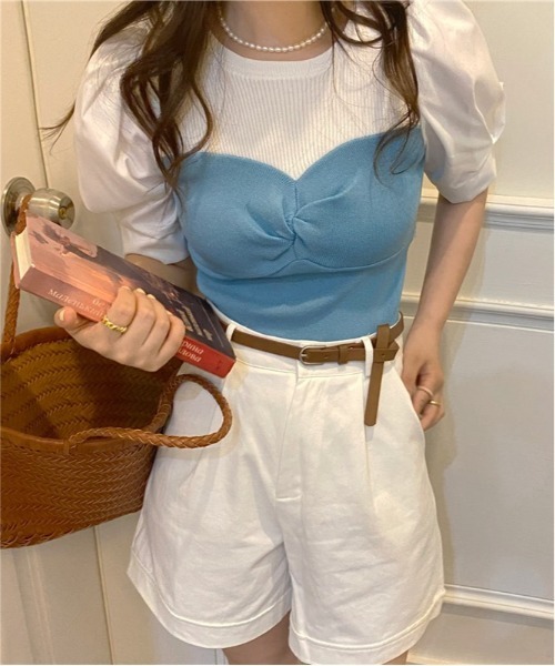 SONA(ソナ)の「SONYUNARA 配色パフ半袖ブラウス(Tシャツ/カットソー・レディース・ブラック/ブルー・FREE)」の8枚目の写真
