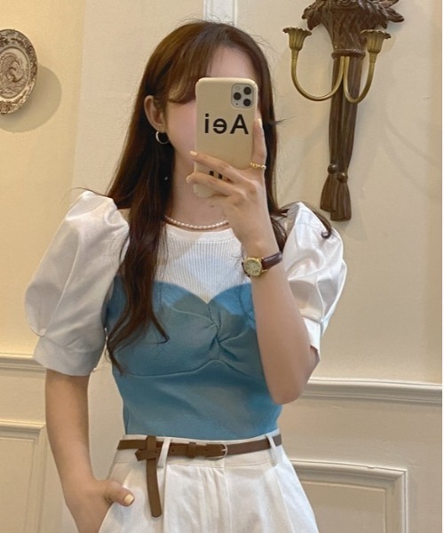 SONA(ソナ)の「SONYUNARA 配色パフ半袖ブラウス(Tシャツ/カットソー・レディース・ブラック/ブルー・FREE)」の17枚目の写真