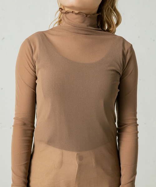 mikke(ミッケ)の「ハイネックシアーメロートップス(Tシャツ/カットソー・レディース・ネイビー/アイボリー/モカ・FREE)」の15枚目の写真