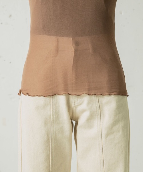 mikke(ミッケ)の「ハイネックシアーメロートップス(Tシャツ/カットソー・レディース・ネイビー/アイボリー/モカ・FREE)」の19枚目の写真