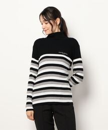 【marie claire GOLF/マリクレール ゴルフ】ワンポイントロゴ ボーダー柄 タートルネック ニット/セーター