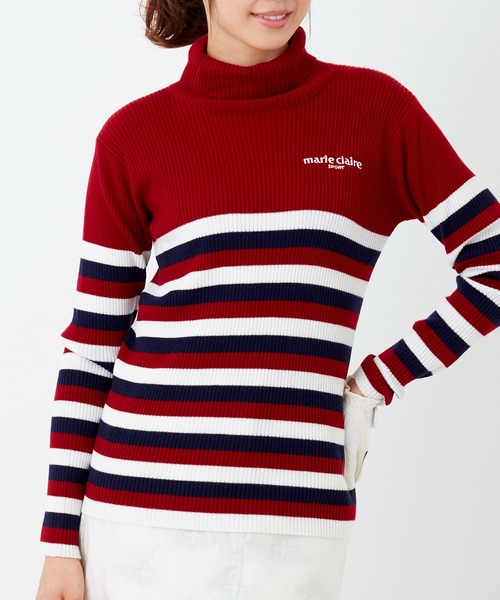 marie claire(マリ・クレール)の「【marie claire GOLF/マリクレール ゴルフ】ワンポイントロゴ ボーダー柄 タートルネック ニット/セーター(ニット/セーター・レディース・レッド/ブラック/ネイビー/イエロー・L/LL/M)」の4枚目の写真