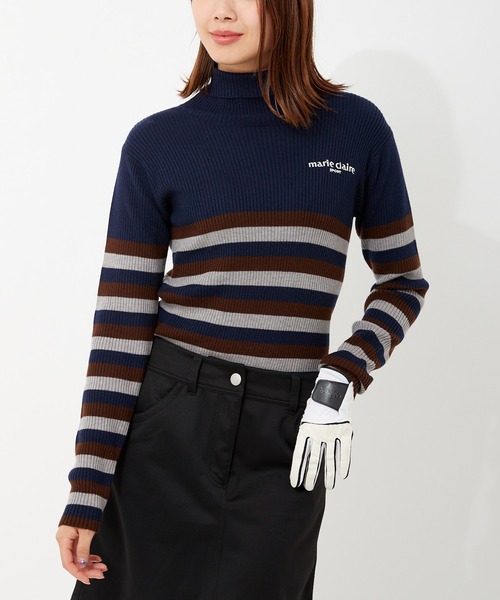 marie claire(マリ・クレール)の「【marie claire GOLF/マリクレール ゴルフ】ワンポイントロゴ ボーダー柄 タートルネック ニット/セーター(ニット/セーター・レディース・レッド/ブラック/ネイビー/イエロー・L/LL/M)」の14枚目の写真