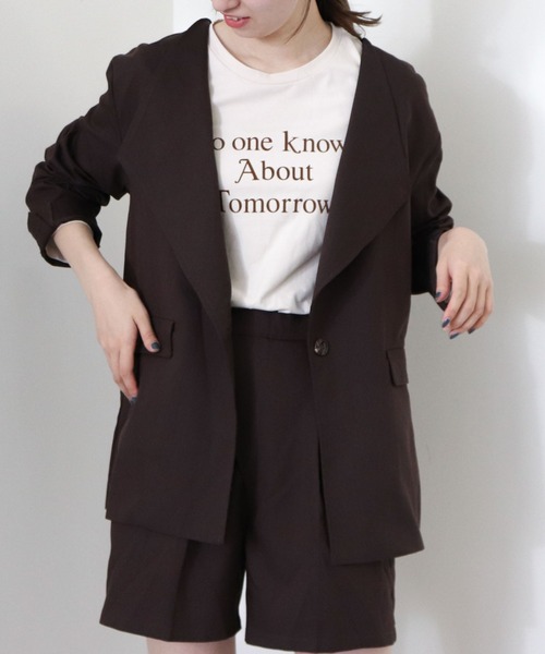 archives（アルシーヴ）の「【setupにも】ワンボタンノーカラージャケット（テーラードジャケット・レディース・チャコールグレー/ブラウン/ベージュ/カーキ・MEDIUM）」の3枚目の写真