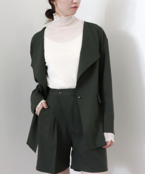 archives（アルシーヴ）の「【setupにも】ワンボタンノーカラージャケット（テーラードジャケット・レディース・チャコールグレー/ブラウン/ベージュ/カーキ・MEDIUM）」の4枚目の写真
