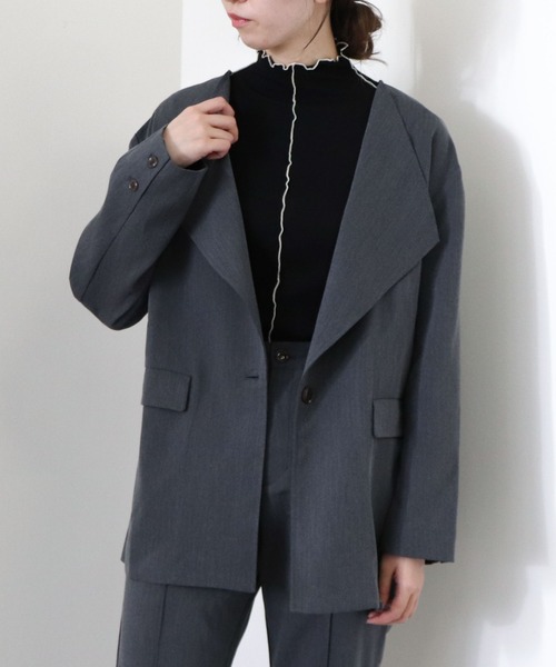 archives（アルシーヴ）の「【setupにも】ワンボタンノーカラージャケット（テーラードジャケット・レディース・チャコールグレー/ブラウン/ベージュ/カーキ・MEDIUM）」の14枚目の写真