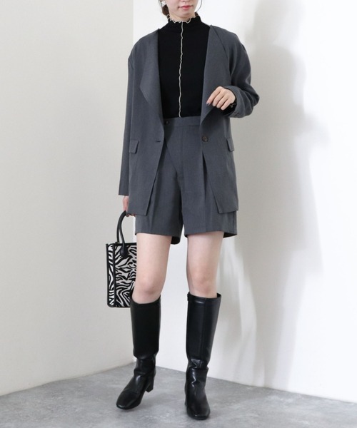 archives（アルシーヴ）の「【setupにも】ワンボタンノーカラージャケット（テーラードジャケット・レディース・チャコールグレー/ブラウン/ベージュ/カーキ・MEDIUM）」の9枚目の写真