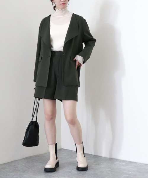 archives（アルシーヴ）の「【setupにも】ワンボタンノーカラージャケット（テーラードジャケット・レディース・チャコールグレー/ブラウン/ベージュ/カーキ・MEDIUM）」の11枚目の写真