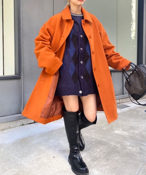 WHO'S WHO gallery（フーズフーギャラリー）の「ステンカラーハーフコート（ステンカラーコート・レディース・ブラック/ダークグリーン/ネイビー/サックスブルー/オレンジ/グリーン・FREE）」の6枚目の写真