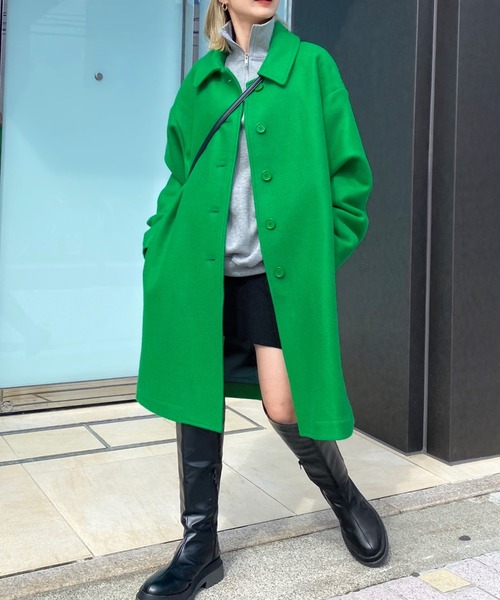 WHO'S WHO gallery（フーズフーギャラリー）の「ステンカラーハーフコート（ステンカラーコート・レディース・ブラック/ダークグリーン/ネイビー/サックスブルー/オレンジ/グリーン・FREE）」の4枚目の写真