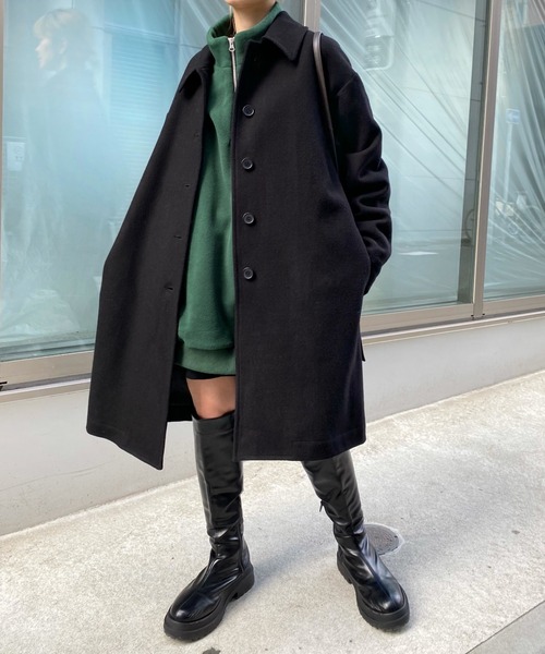 WHO'S WHO gallery（フーズフーギャラリー）の「ステンカラーハーフコート（ステンカラーコート・レディース・ブラック/ダークグリーン/ネイビー/サックスブルー/オレンジ/グリーン・FREE）」の2枚目の写真