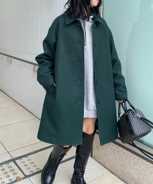 WHO'S WHO gallery（フーズフーギャラリー）の「ステンカラーハーフコート（ステンカラーコート・レディース・ブラック/ダークグリーン/ネイビー/サックスブルー/オレンジ/グリーン・FREE）」の3枚目の写真