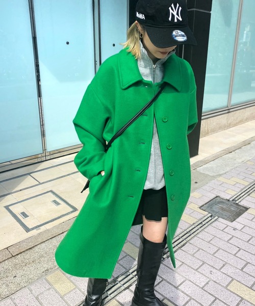 WHO'S WHO gallery（フーズフーギャラリー）の「ステンカラーハーフコート（ステンカラーコート・レディース・ブラック/ダークグリーン/ネイビー/サックスブルー/オレンジ/グリーン・FREE）」の13枚目の写真