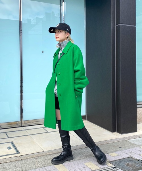 WHO'S WHO gallery（フーズフーギャラリー）の「ステンカラーハーフコート（ステンカラーコート・レディース・ブラック/ダークグリーン/ネイビー/サックスブルー/オレンジ/グリーン・FREE）」の16枚目の写真