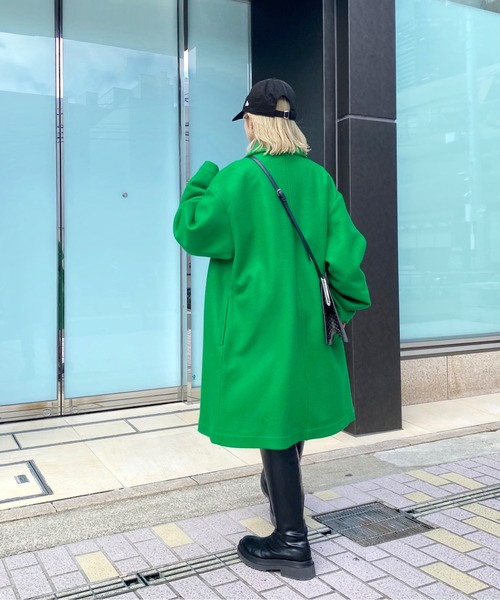 WHO'S WHO gallery（フーズフーギャラリー）の「ステンカラーハーフコート（ステンカラーコート・レディース・ブラック/ダークグリーン/ネイビー/サックスブルー/オレンジ/グリーン・FREE）」の17枚目の写真