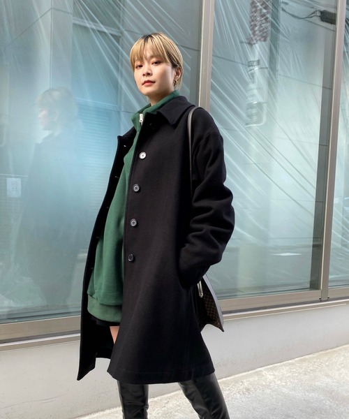 WHO'S WHO gallery（フーズフーギャラリー）の「ステンカラーハーフコート（ステンカラーコート・レディース・ブラック/ダークグリーン/ネイビー/サックスブルー/オレンジ/グリーン・FREE）」の7枚目の写真