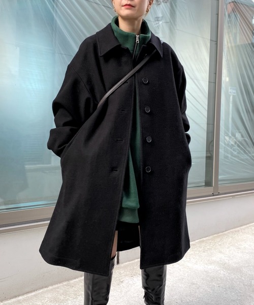 WHO'S WHO gallery（フーズフーギャラリー）の「ステンカラーハーフコート（ステンカラーコート・レディース・ブラック/ダークグリーン/ネイビー/サックスブルー/オレンジ/グリーン・FREE）」の8枚目の写真