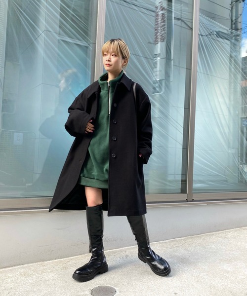 WHO'S WHO gallery（フーズフーギャラリー）の「ステンカラーハーフコート（ステンカラーコート・レディース・ブラック/ダークグリーン/ネイビー/サックスブルー/オレンジ/グリーン・FREE）」の9枚目の写真