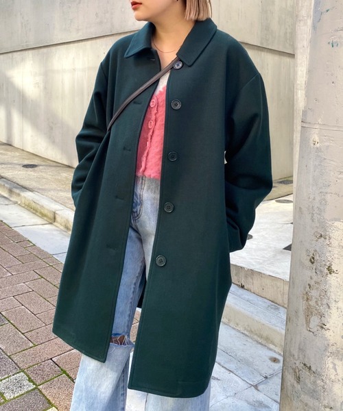WHO'S WHO gallery（フーズフーギャラリー）の「ステンカラーハーフコート（ステンカラーコート・レディース・ブラック/ダークグリーン/ネイビー/サックスブルー/オレンジ/グリーン・FREE）」の12枚目の写真