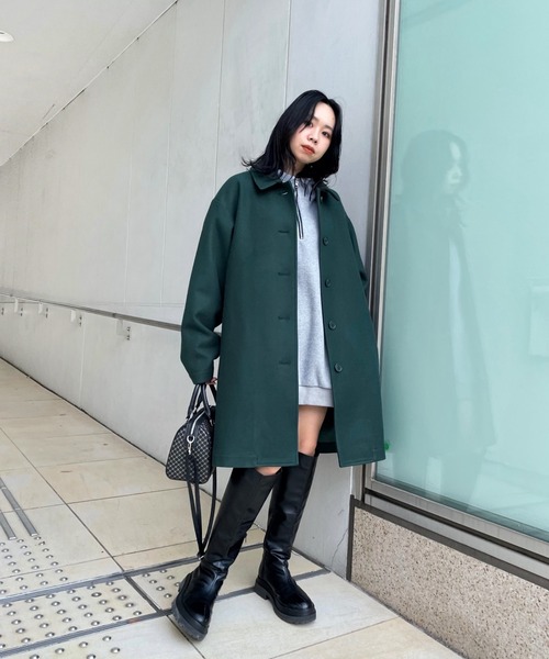 WHO'S WHO gallery（フーズフーギャラリー）の「ステンカラーハーフコート（ステンカラーコート・レディース・ブラック/ダークグリーン/ネイビー/サックスブルー/オレンジ/グリーン・FREE）」の11枚目の写真