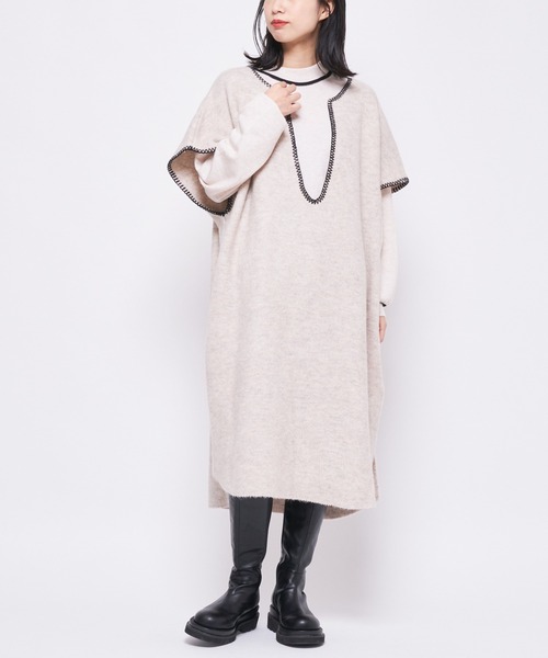 CIAOPANIC（チャオパニック）の「【UNSPARE/アンスペア】配色ステッチレイヤードニット/WEB・一部店舗限定（ニット/セーター・レディース・ブラック/アイボリー・FREE）」の15枚目の写真