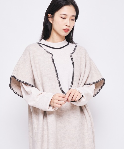 CIAOPANIC（チャオパニック）の「【UNSPARE/アンスペア】配色ステッチレイヤードニット/WEB・一部店舗限定（ニット/セーター・レディース・ブラック/アイボリー・FREE）」の13枚目の写真