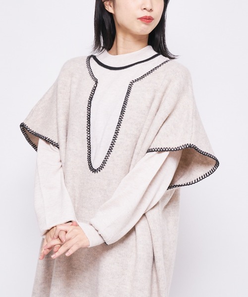 CIAOPANIC（チャオパニック）の「【UNSPARE/アンスペア】配色ステッチレイヤードニット/WEB・一部店舗限定（ニット/セーター・レディース・ブラック/アイボリー・FREE）」の12枚目の写真