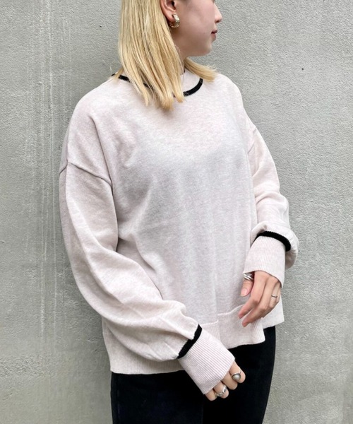 CIAOPANIC（チャオパニック）の「【UNSPARE/アンスペア】配色ステッチレイヤードニット/WEB・一部店舗限定（ニット/セーター・レディース・ブラック/アイボリー・FREE）」の21枚目の写真