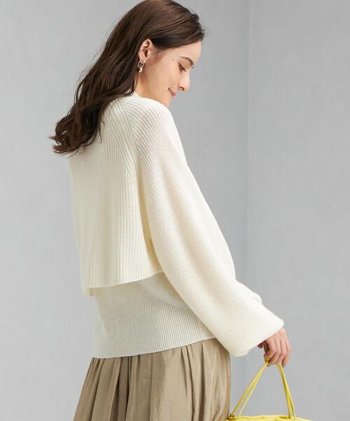green label relaxing(グリーンレーベルリラクシング)の「レイヤード クロップド プルオーバー ニット -ウォッシャブル-(ニット/セーター・レディース・オフホワイト/ダークグレー/ケリー・FREE)」の2枚目の写真