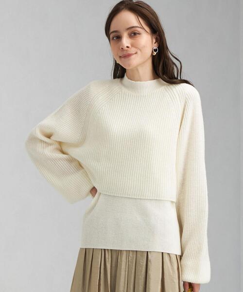 green label relaxing(グリーンレーベルリラクシング)の「レイヤード クロップド プルオーバー ニット -ウォッシャブル-(ニット/セーター・レディース・オフホワイト/ダークグレー/ケリー・FREE)」の9枚目の写真