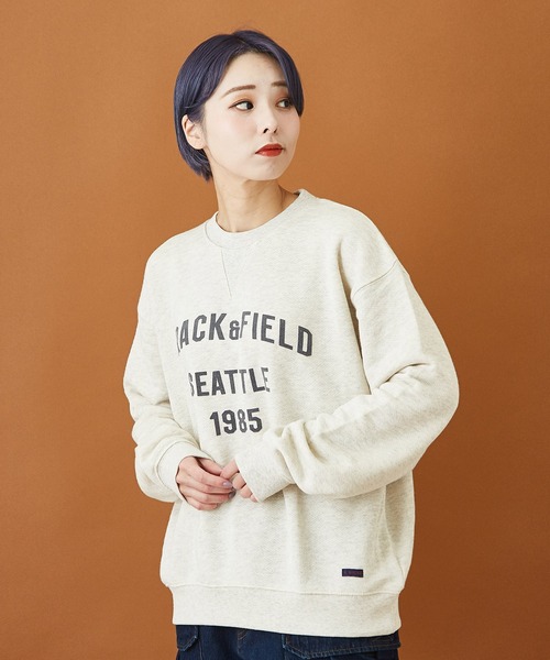 CUBE SUGAR(キューブシュガー)の「ヘリンボーン裏毛フロッキープリントロゴトレーナー(スウェット・レディース・グレー/カーキ/マルチ/ナチュラル・M)」の3枚目の写真