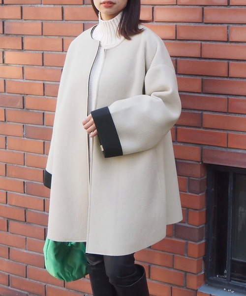 tiptop（ティップトップ）の「ボンディングコート（ノーカラーコート・レディース・ライトベージュ/アイボリー/ブラック・FREE）」の15枚目の写真