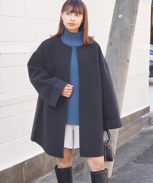 tiptop（ティップトップ）の「ボンディングコート（ノーカラーコート・レディース・ライトベージュ/アイボリー/ブラック・FREE）」の12枚目の写真