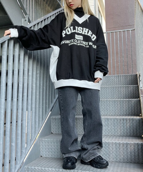 Figments（フィグメンツ）の「バイカラーカレッジスウェット（スウェット・レディース・ブラック/グレー・FREE）」の9枚目の写真