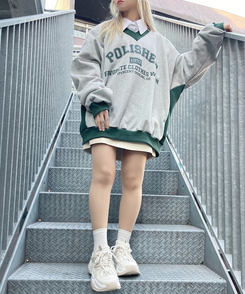 Figments（フィグメンツ）の「バイカラーカレッジスウェット（スウェット・レディース・ブラック/グレー・FREE）」の16枚目の写真